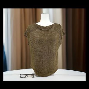 Talbots Women's Timeless Simple Textured Brown 100% Linen Knit Sweater Sz Lrg